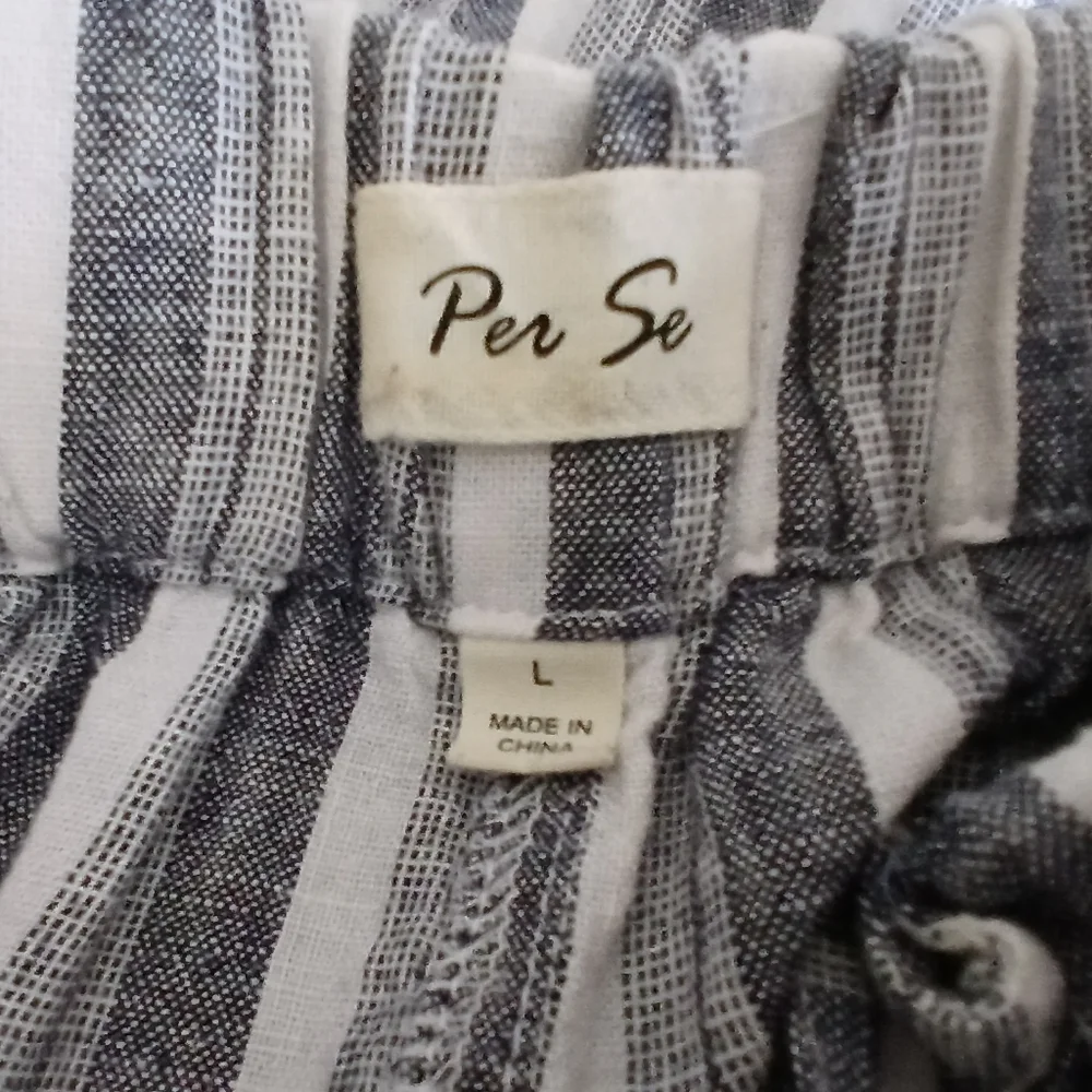 New. Linen/ Viscose Navy/white Striped Wide Straight Leg, Gather Elastic Waist - Picture 8 of 9